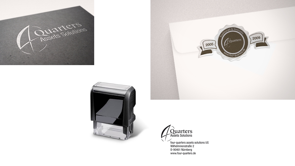 Four Quarters assets solutions, Corporate Design, Aufkleber, Stempel