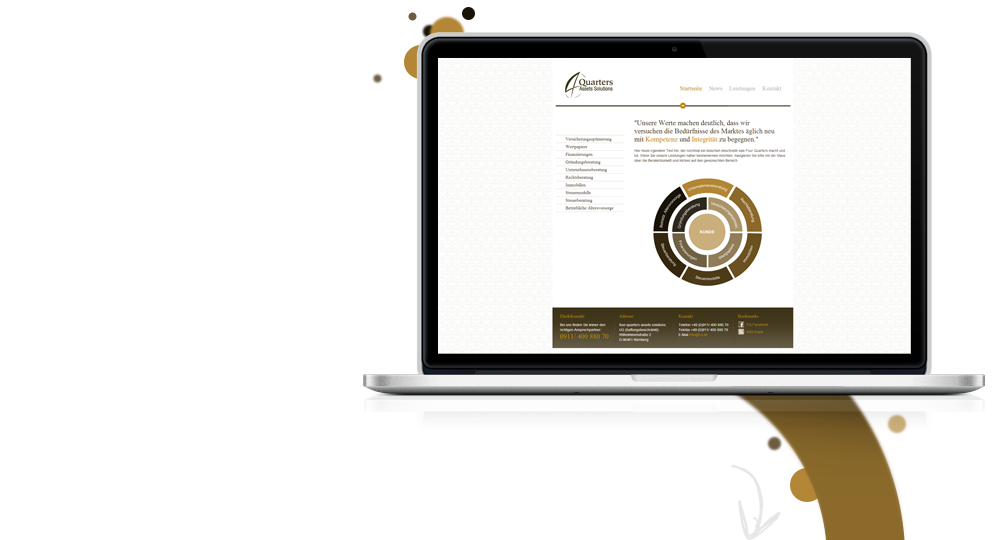 Four Quarters assets solutions, Image-Website, Ansicht Website in MacBook