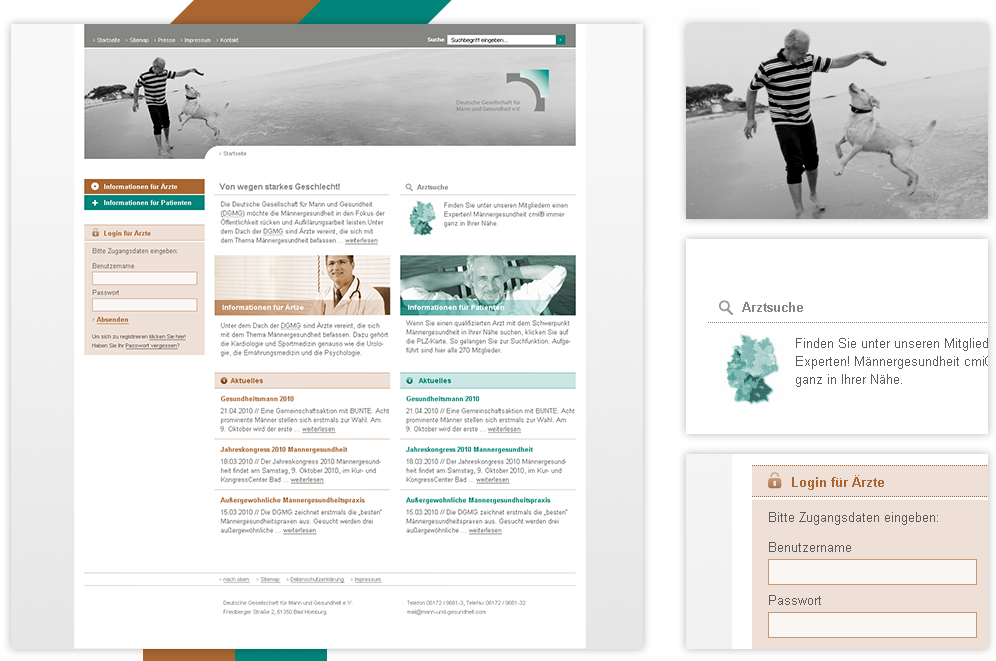 Deutsche Gesellschaft für Mann und Gesundheit, Web-Portal, Ansicht Detailseite und Ausschnitte